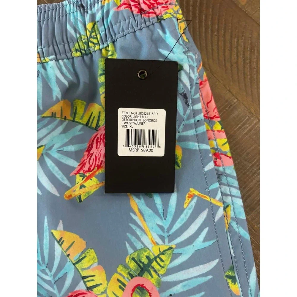 Bonobos Mens Flamingo Tropical Print Swim Trunks Light Blue XL BOE26115RO NWT